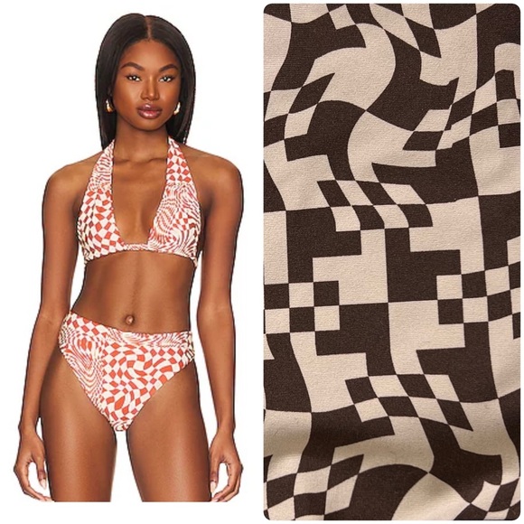 Stone Fox Swim | Rico Halter Tie Bikini Top Brown Check | S - Picture 1 of 10